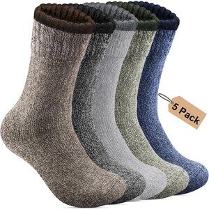 5 Pack Merino Wool Socks - Men's Winter Warm Thermal Hiking Socks for Camping an